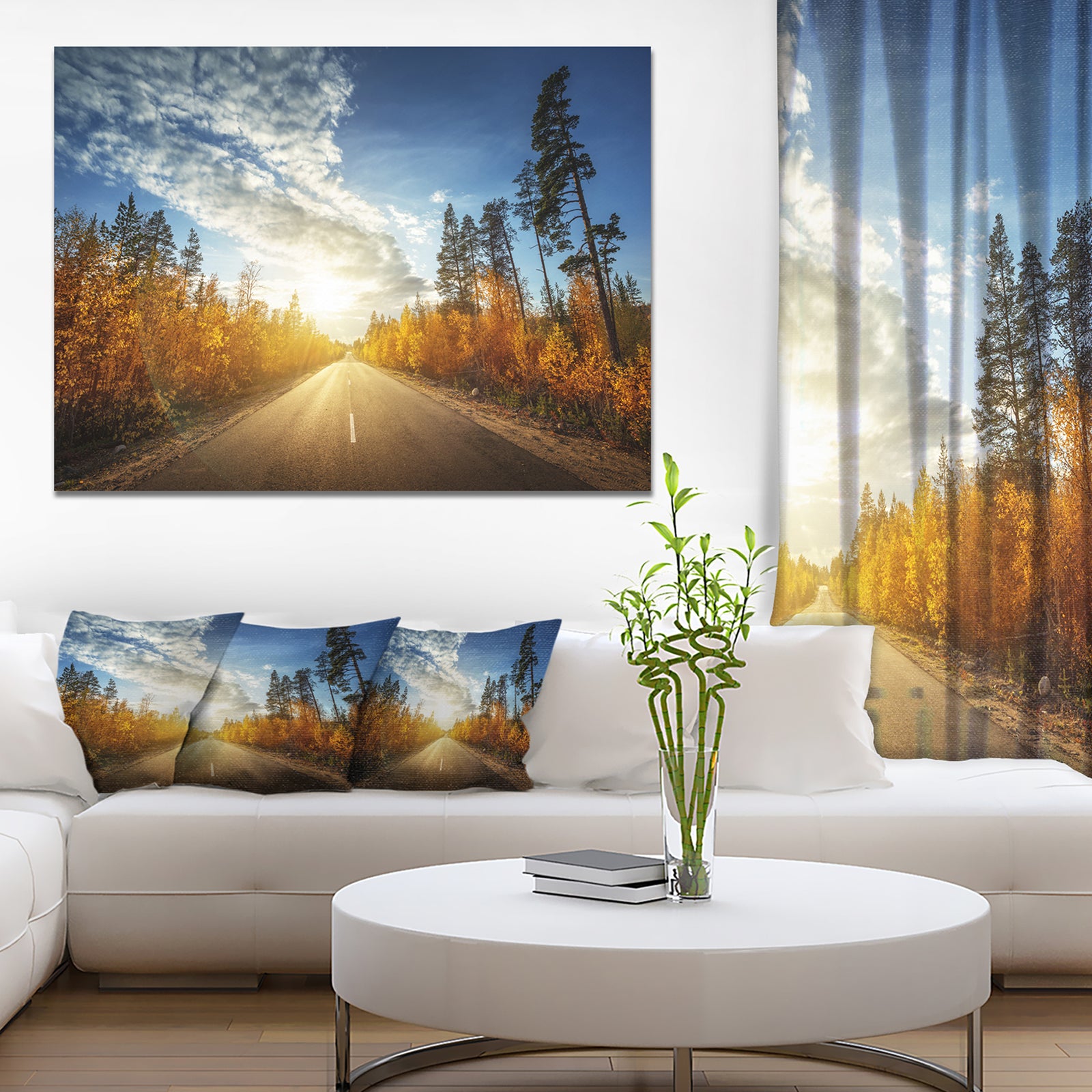 Road in Fall Forest Panorama - Extra Large Landscape Canvas Art Print
