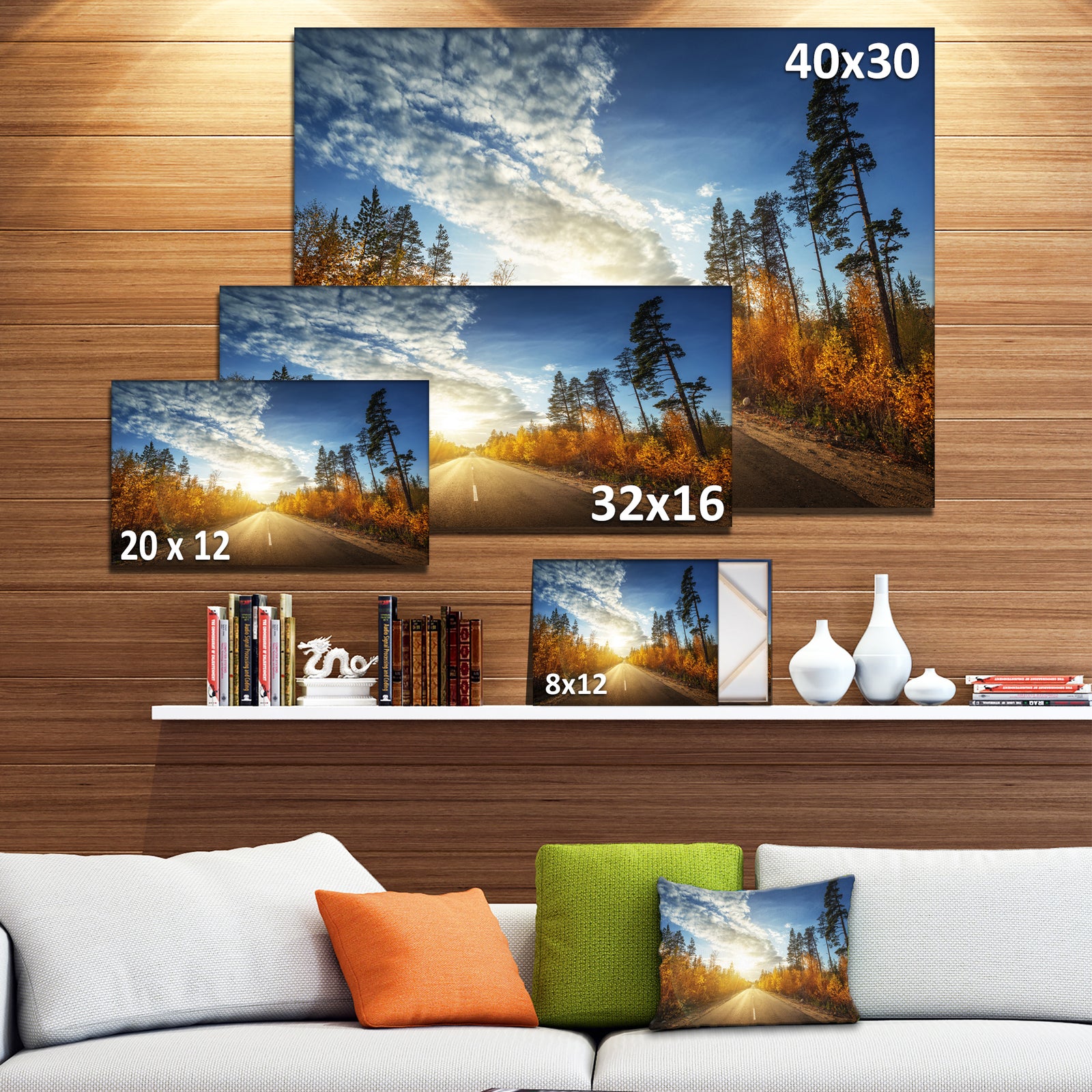 Road in Fall Forest Panorama - Extra Large Landscape Canvas Art Print