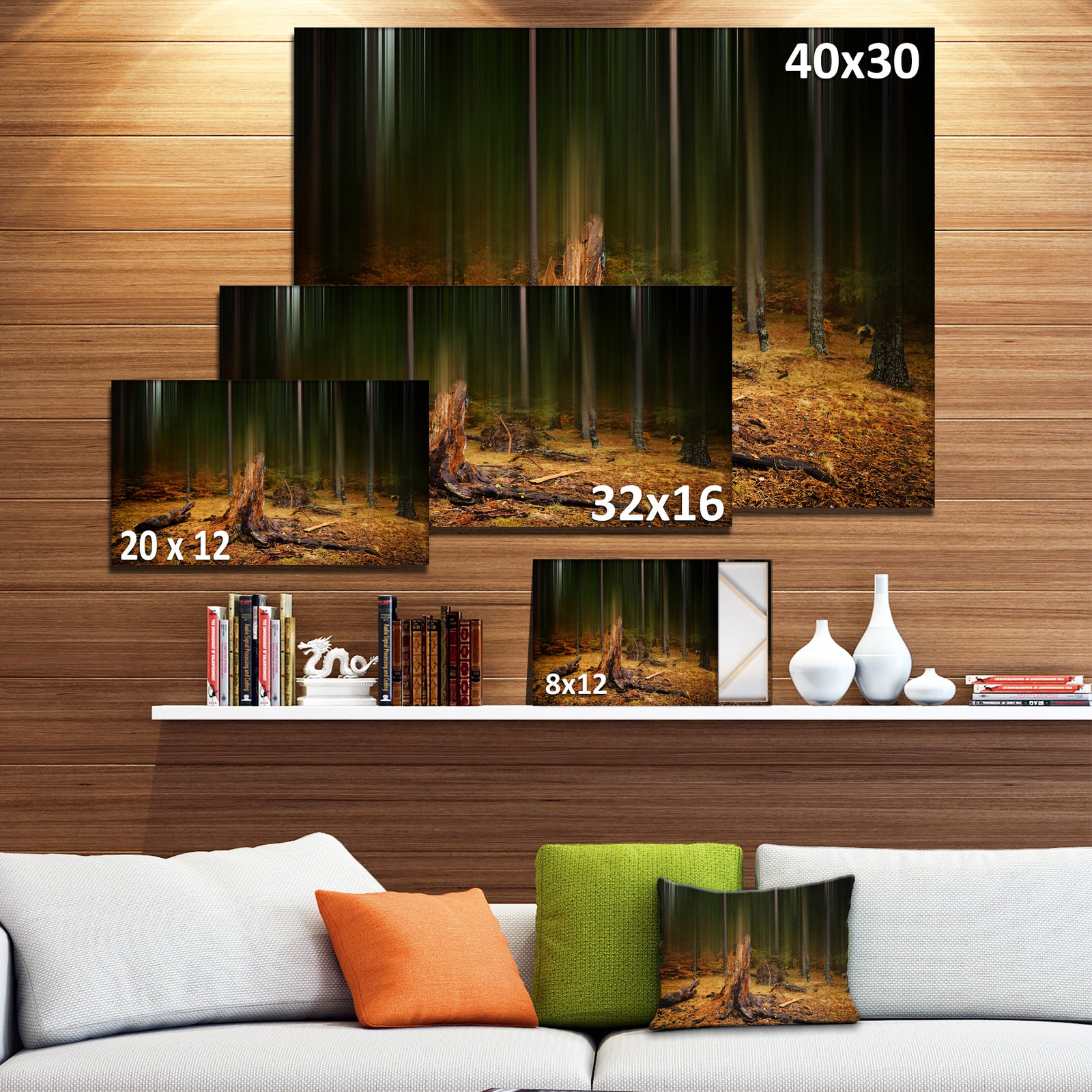 Dark Fall Forest on Foggy Morning - Large Landscape Canvas Art Print