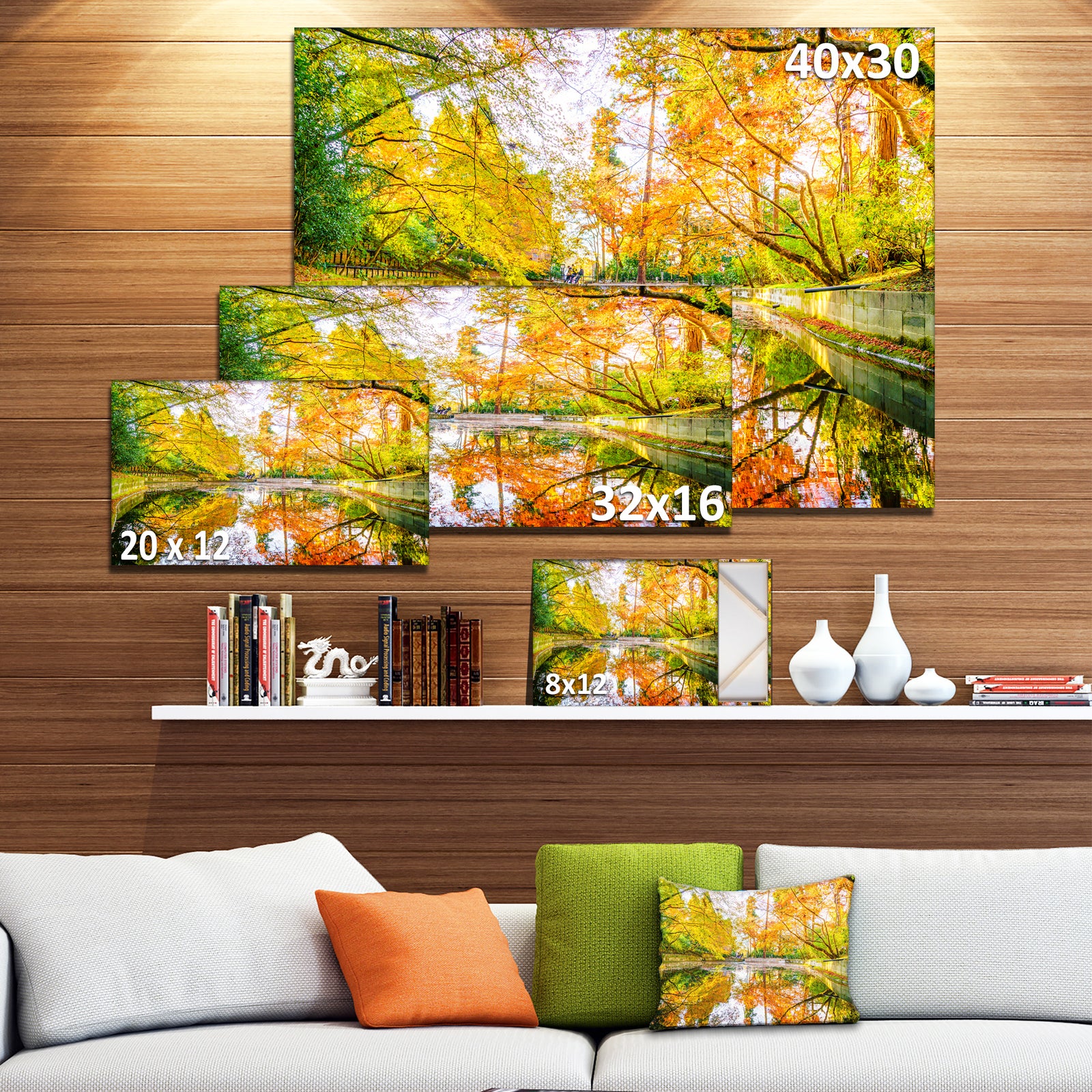 Bright Fall Forest with River - Extra Large Landscape Canvas Art Print