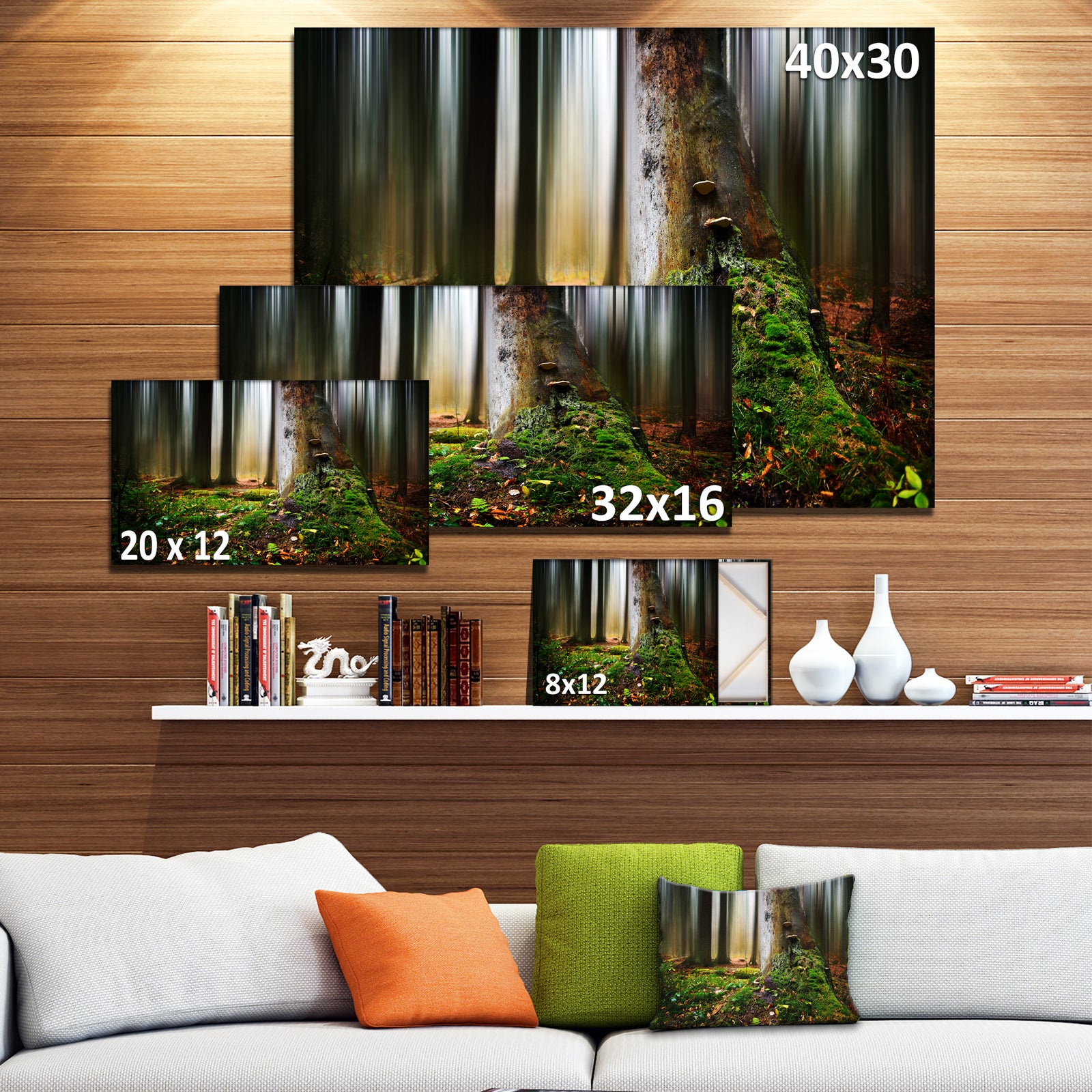 Green Forest on Snowy Morning - Large Landscape Canvas Art Print