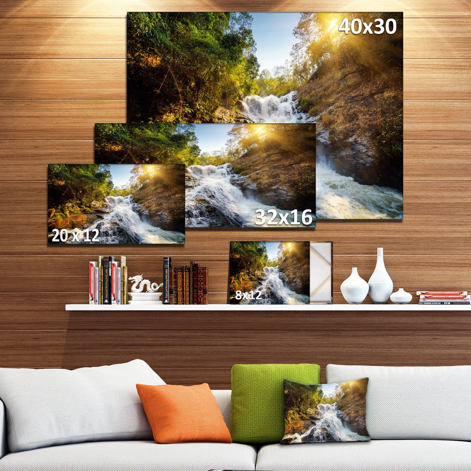 Waterfall through the Forest - Extra Large Landscape Canvas Art Print