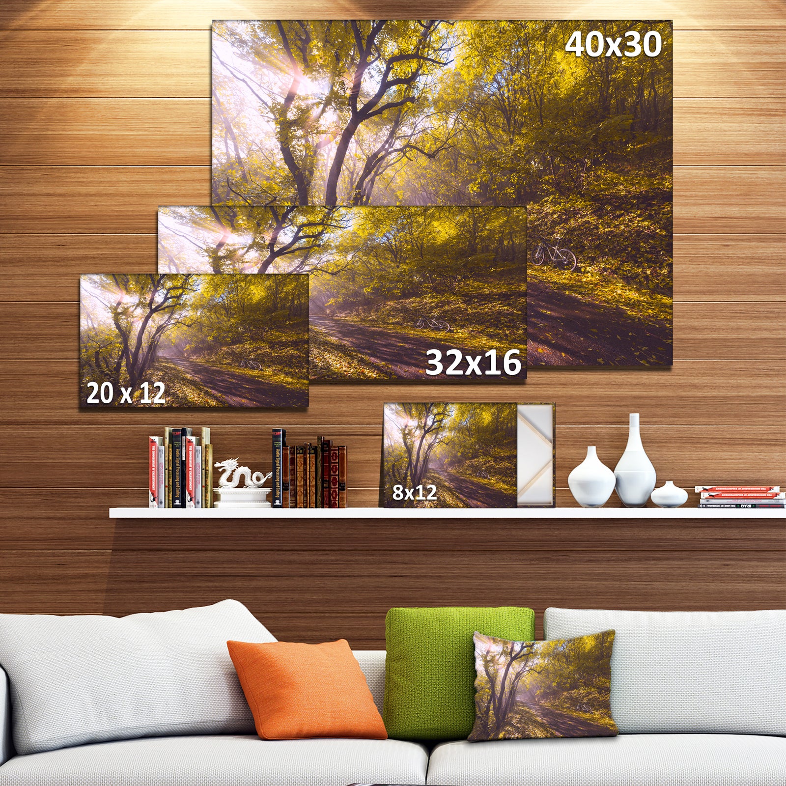 Bicycle Ride in Fall Forest - Extra Large Landscape Canvas Art Print