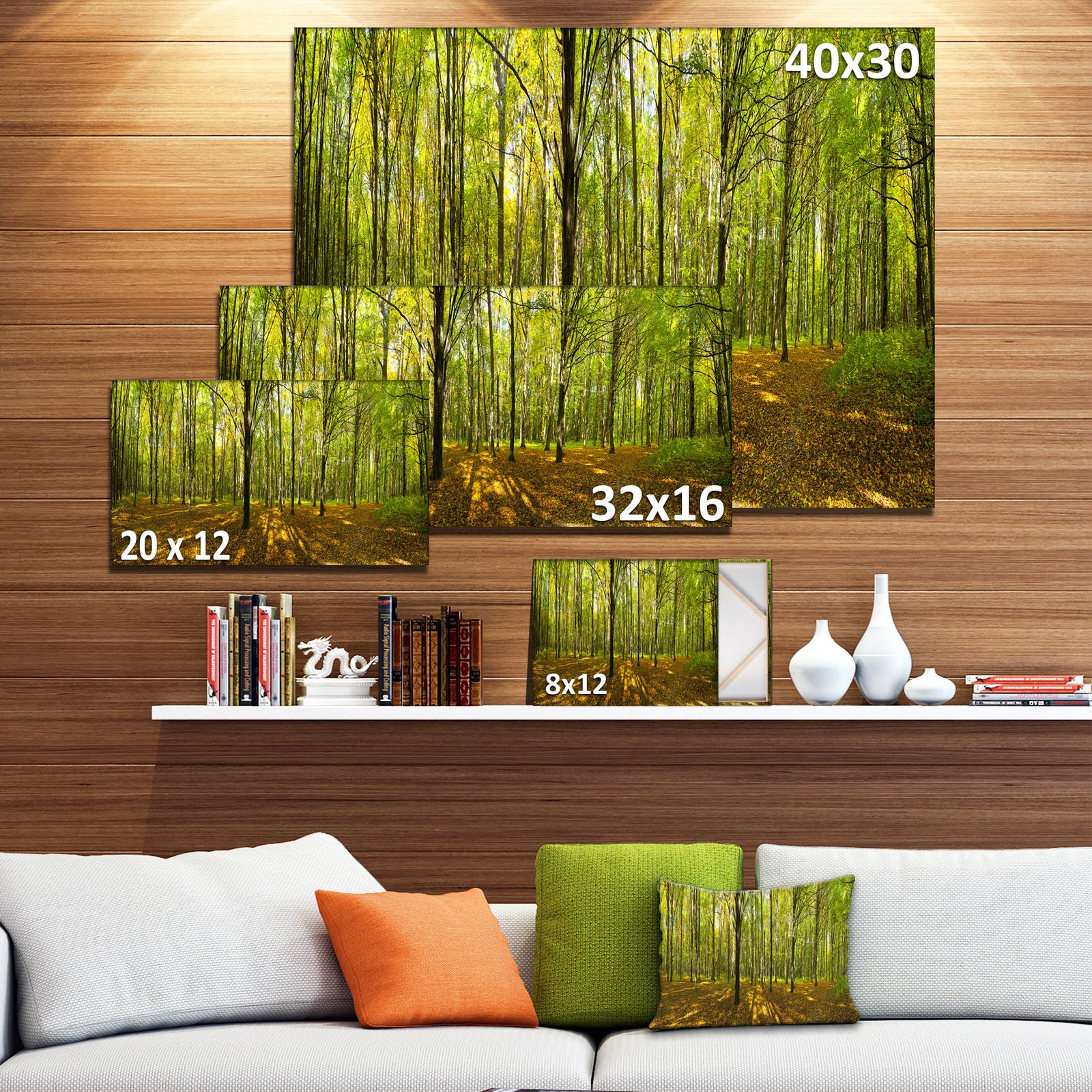 Green Autumn Forest Panorama - Extra Large Landscape Canvas Art Print
