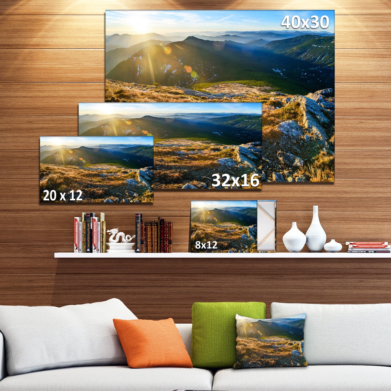 Mountains Glowing in Sunlight - Extra Large Landscape Canvas Art Print
