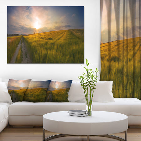 Sunset in Field of Grain Panorama - Large Landscape Canvas Art Print