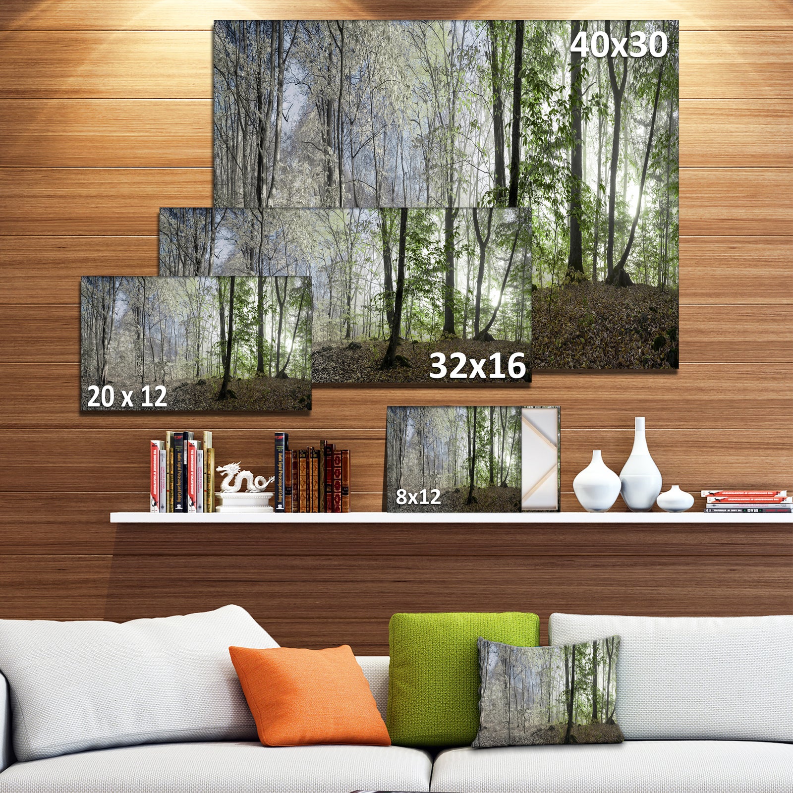 Green Morning in Forest Panorama - Landscape Large Canvas Art Print