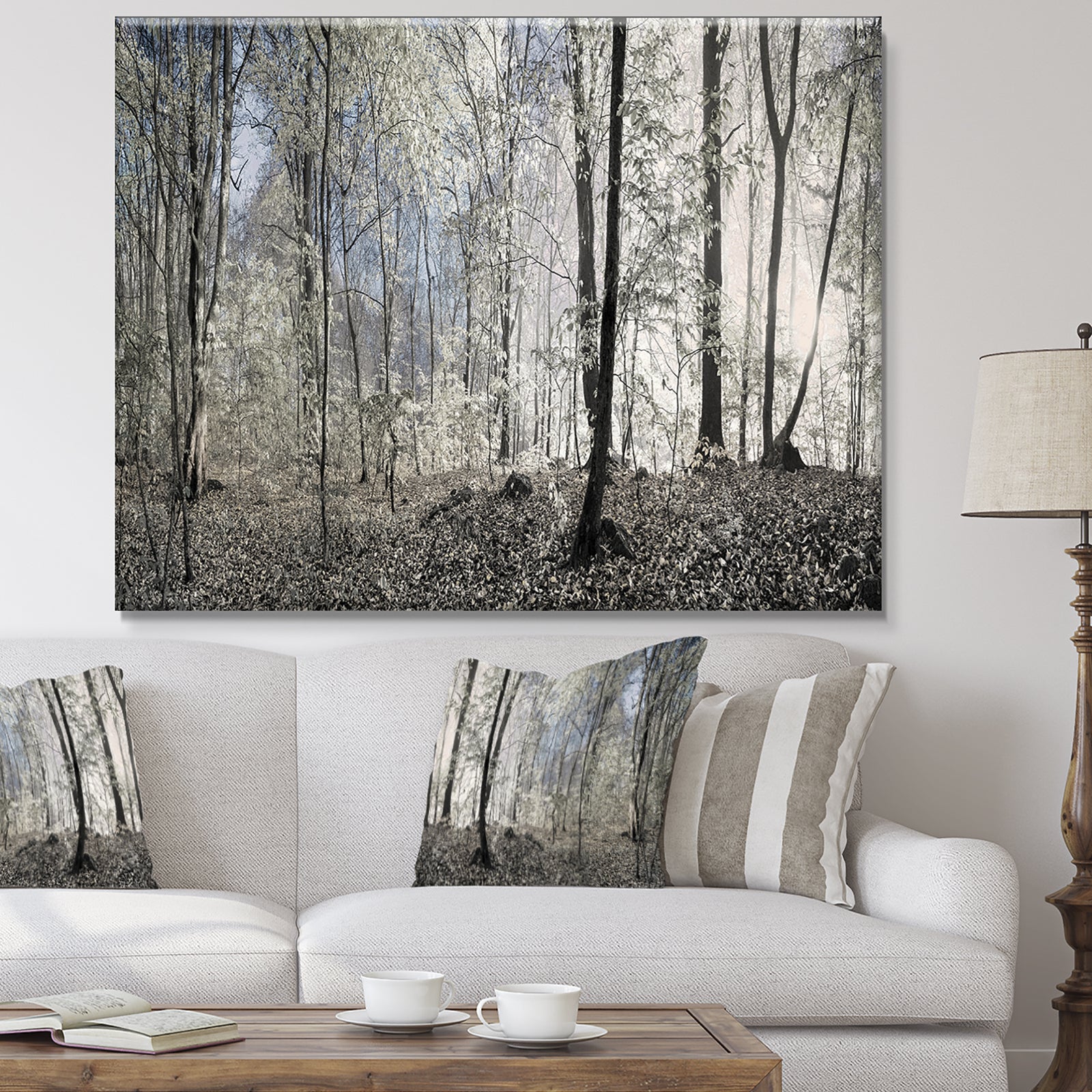 Dark Morning in Forest Panorama - Landscape Large Canvas Art Print