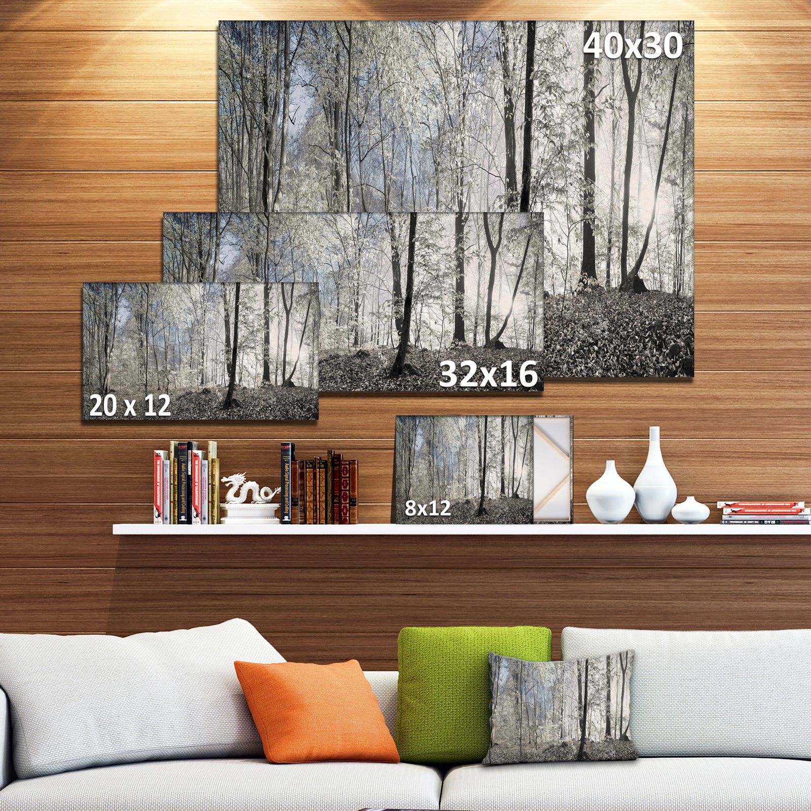 Dark Morning in Forest Panorama - Landscape Large Canvas Art Print