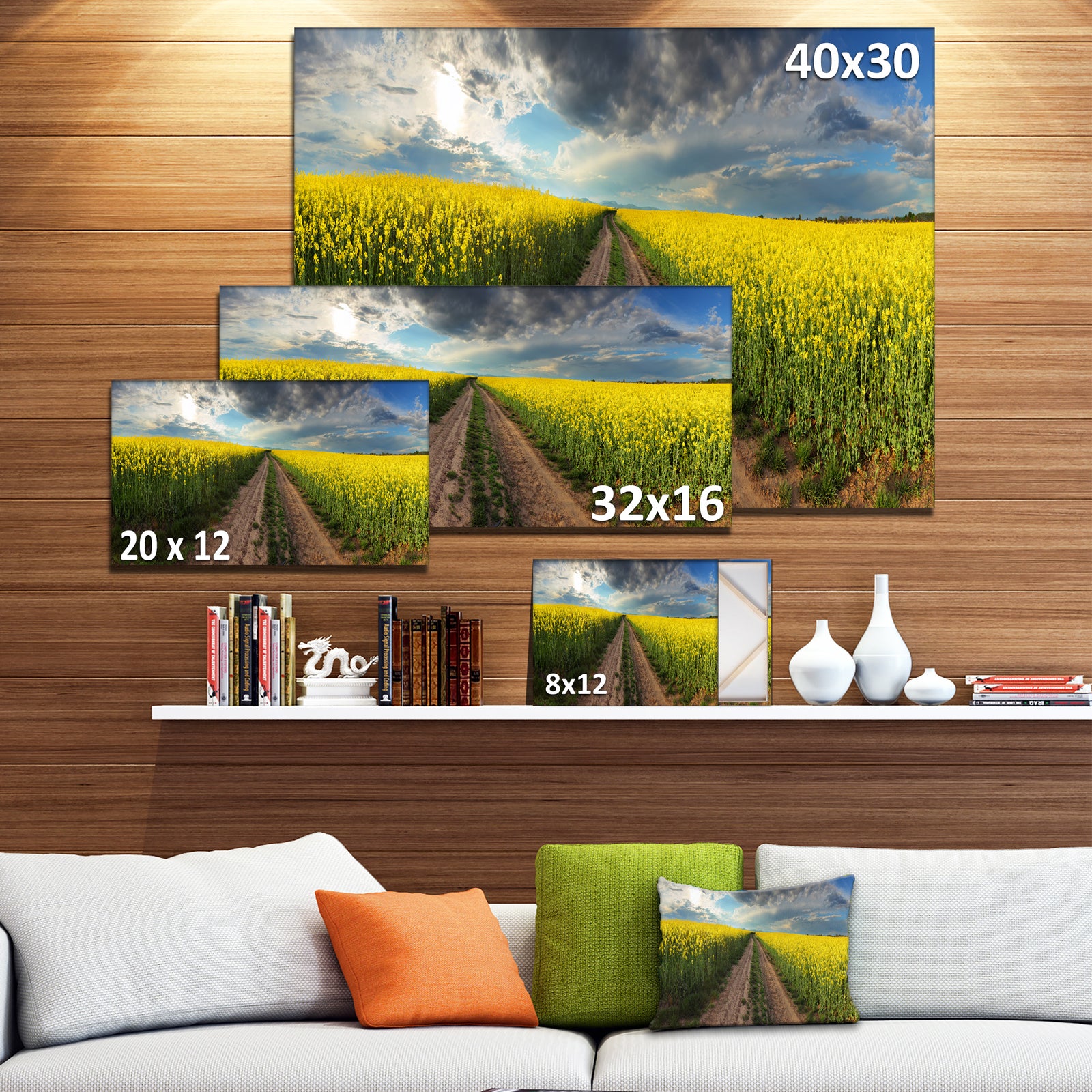 Sunset over Canola Panorama - Landscape Large Canvas Art Print