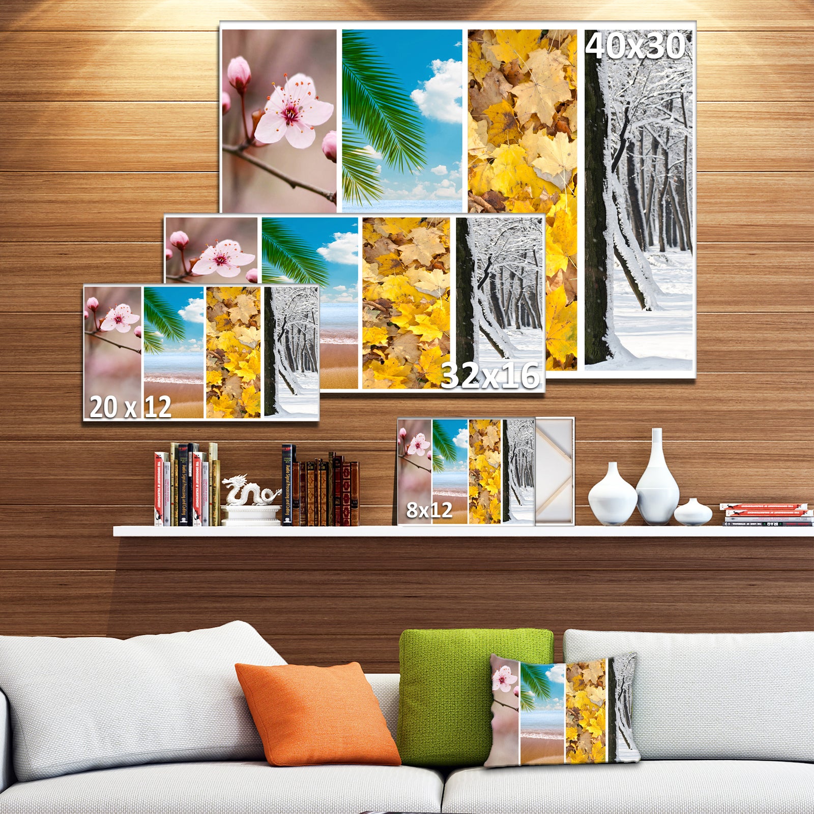 Four Seasons World Collage - Landscape Large Canvas Art Print