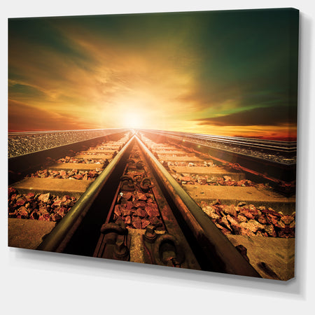 Junction of Railways Track - Landscape Large Canvas Art Print