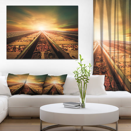 Junction of Railways Track - Landscape Large Canvas Art Print