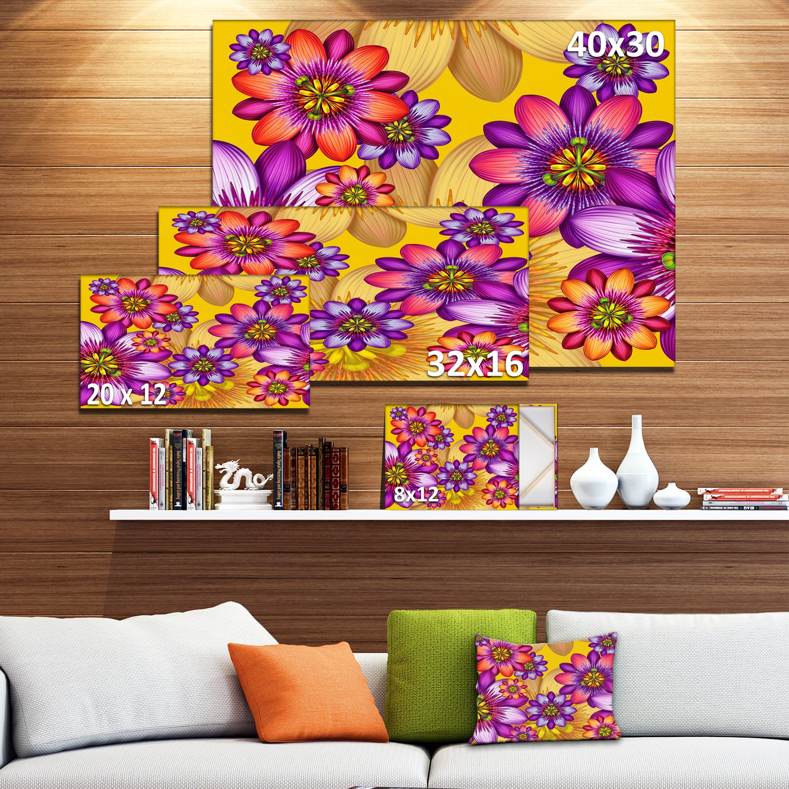 Passion Flowers Pattern - Modern Floral Large Canvas Art