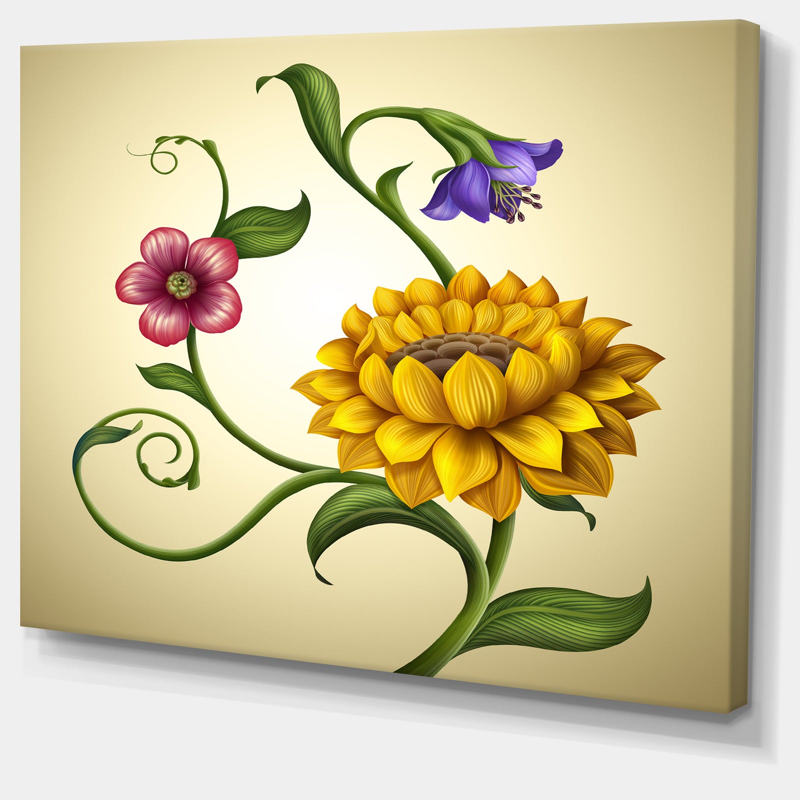 Flowers and Leaves Illustration - Modern Floral Large Canvas Art