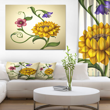 Flowers and Leaves Illustration - Modern Floral Large Canvas Art