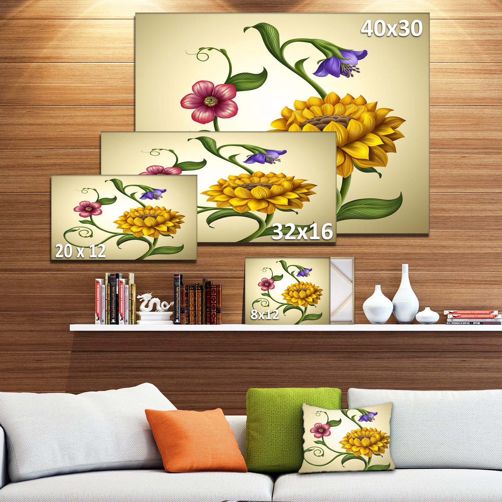 Flowers and Leaves Illustration - Modern Floral Large Canvas Art