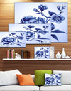 Blue Peony Rose and Sakura Flowers - Modern Floral Large Canvas Art