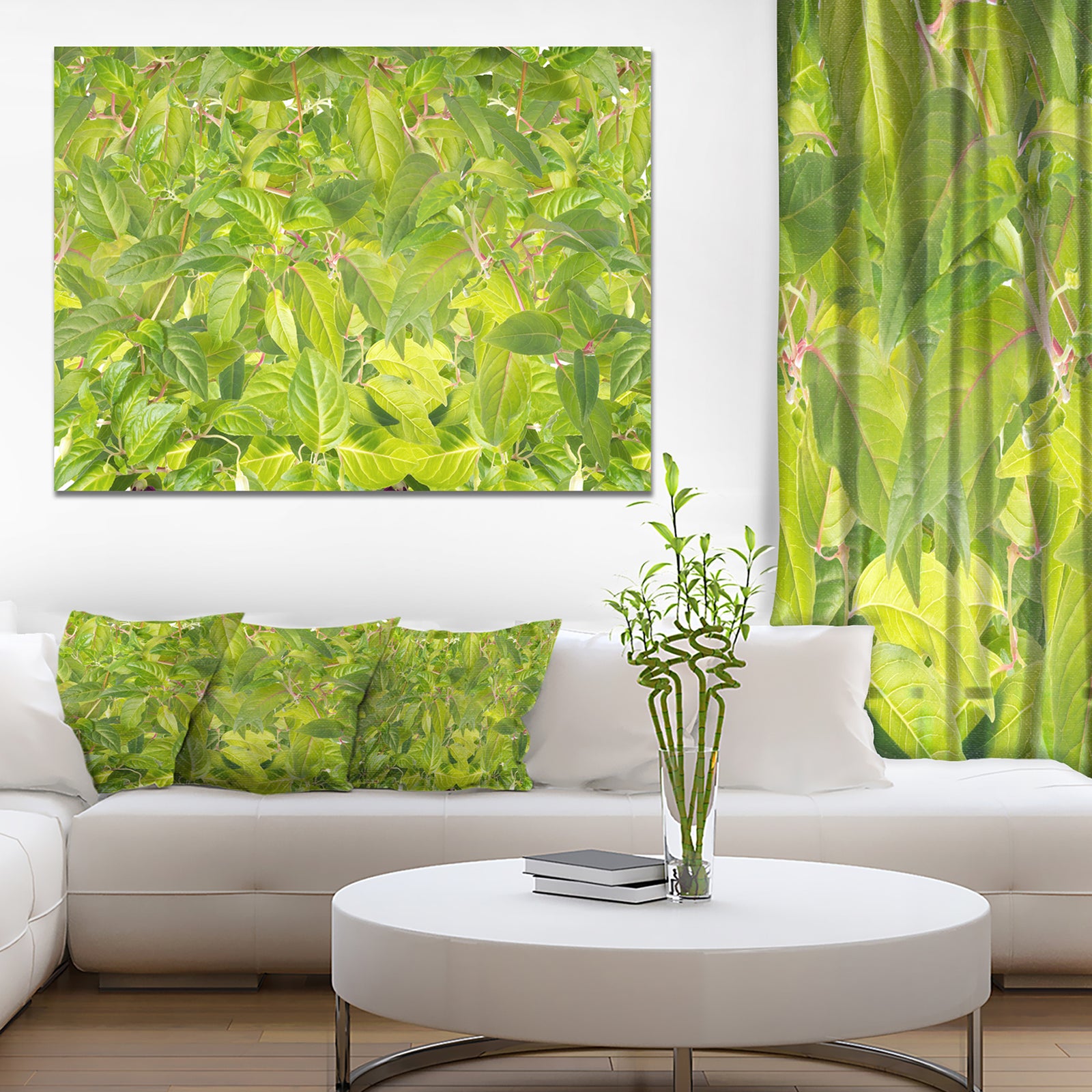 Bright Fuchsia Green Foliage - Modern Floral Large Canvas Art
