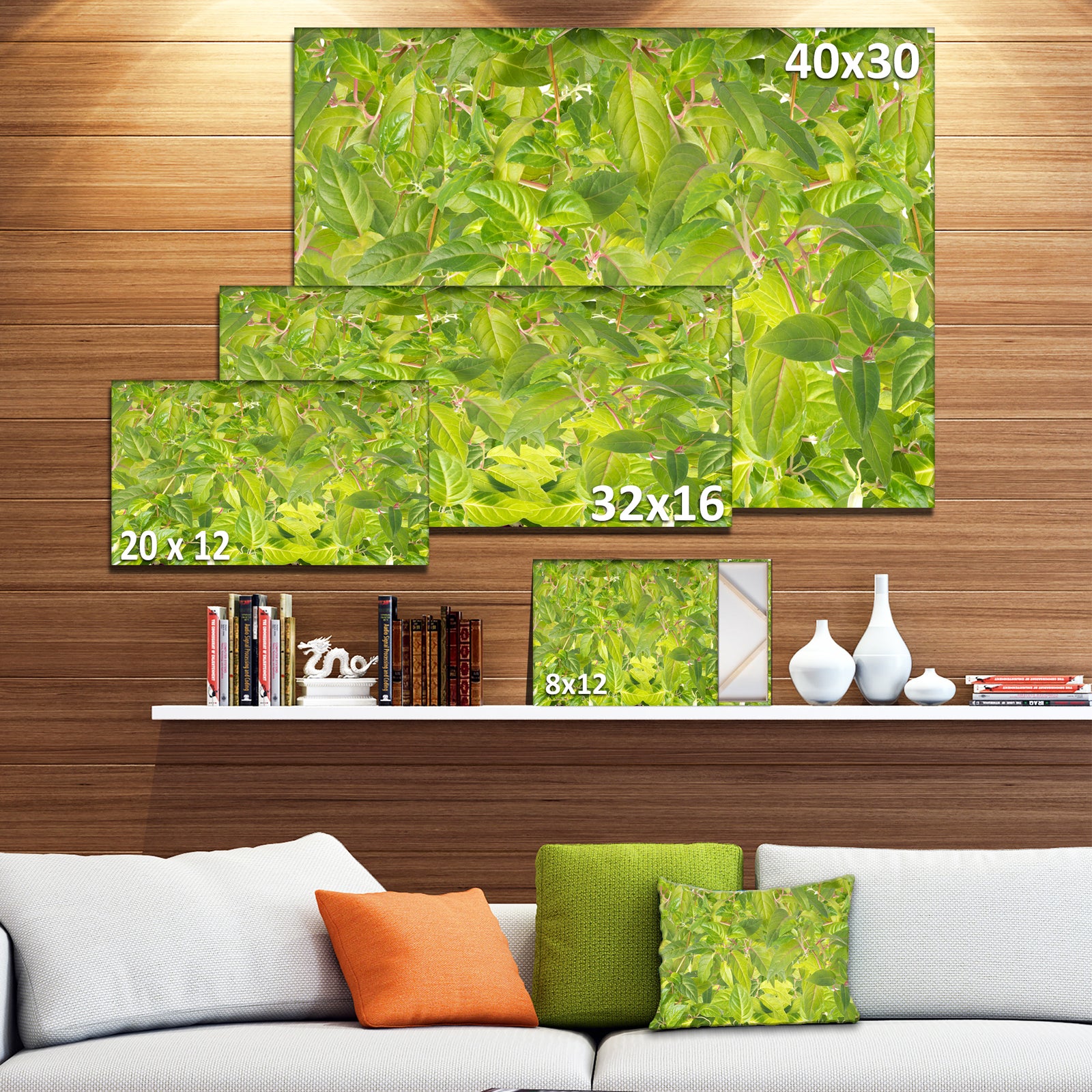 Bright Fuchsia Green Foliage - Modern Floral Large Canvas Art