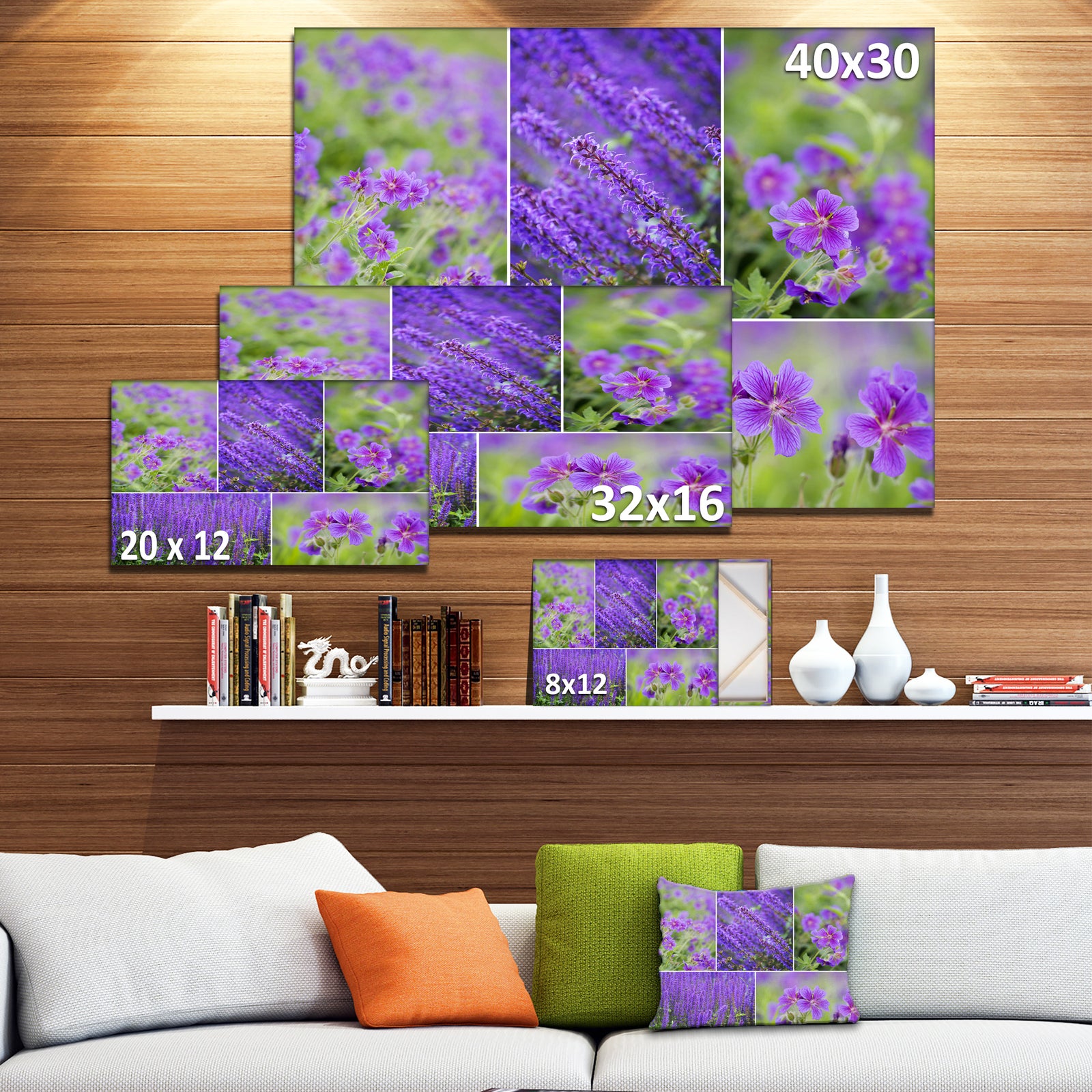 Blue Spring Flowers Collage - Modern Floral Large Canvas Art