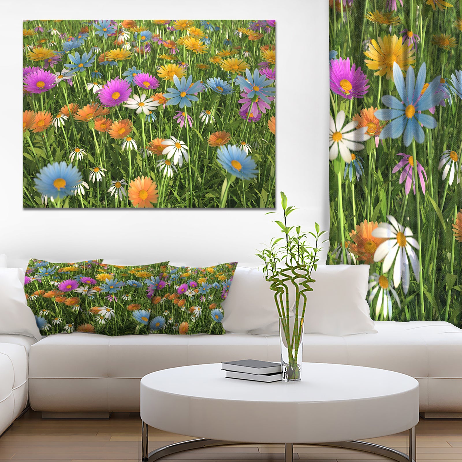 Different Color Flowers in Field - Modern Floral Large Canvas Art