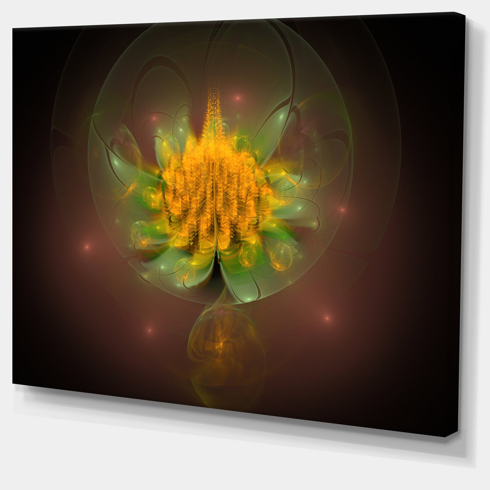 Fractal Yellow Flower on Black - Floral Canvas Wall Art