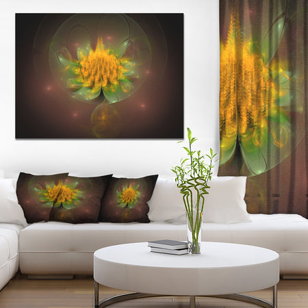 Fractal Yellow Flower on Black - Floral Canvas Wall Art