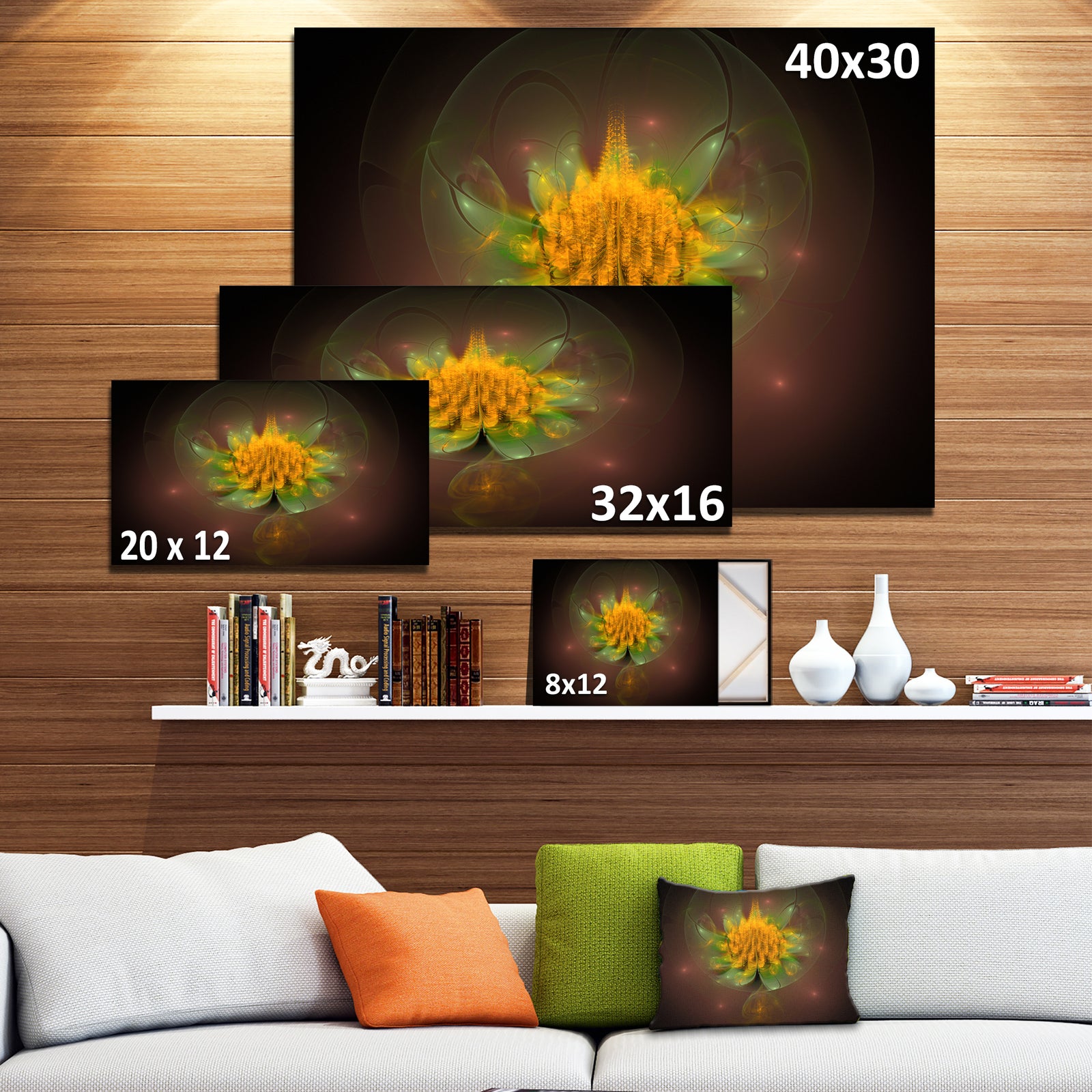 Fractal Yellow Flower on Black - Floral Canvas Wall Art
