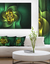 Fractal Green Flower on Black - Floral Canvas Wall Art