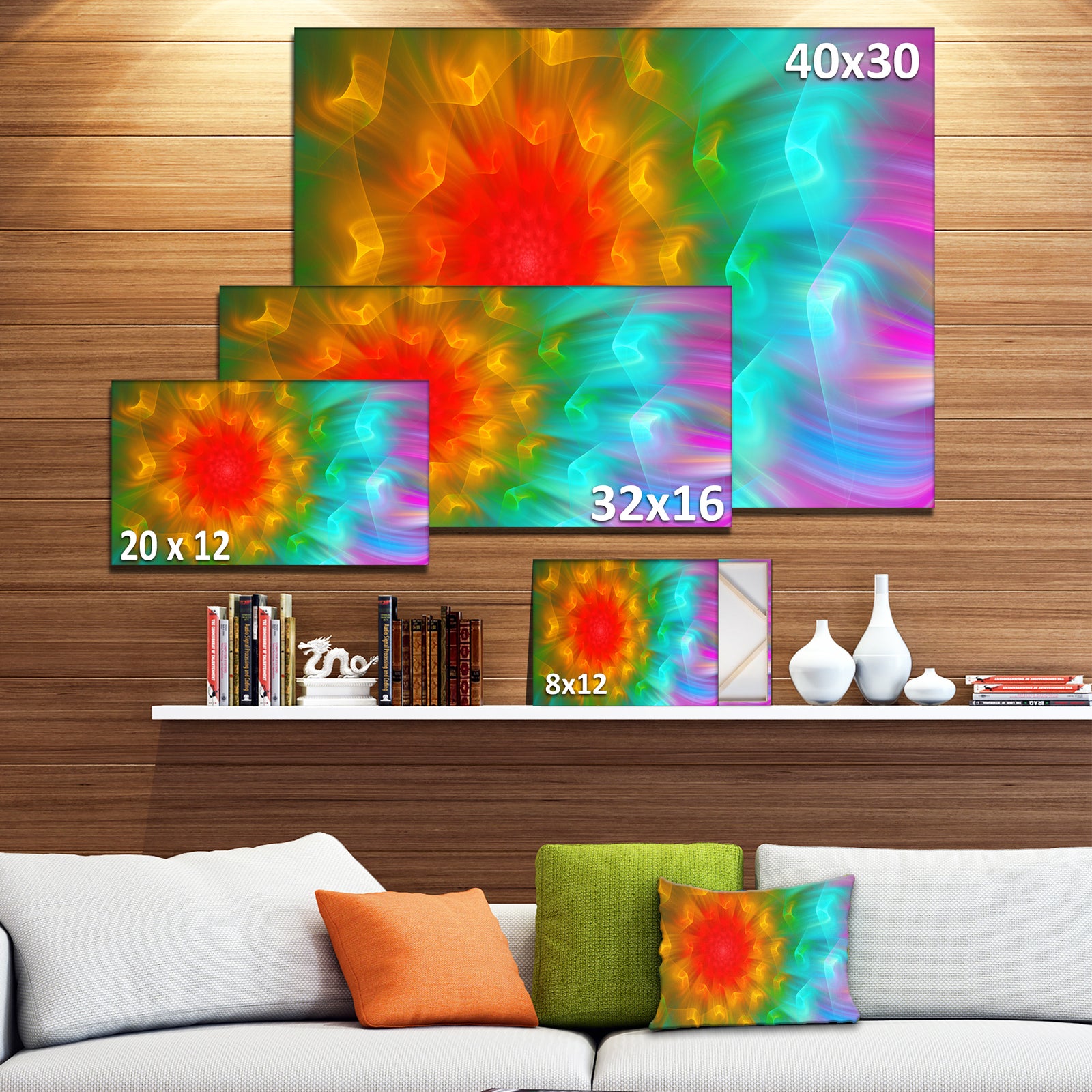 Large Red Alien Fractal Flower - Floral Canvas Wall Art