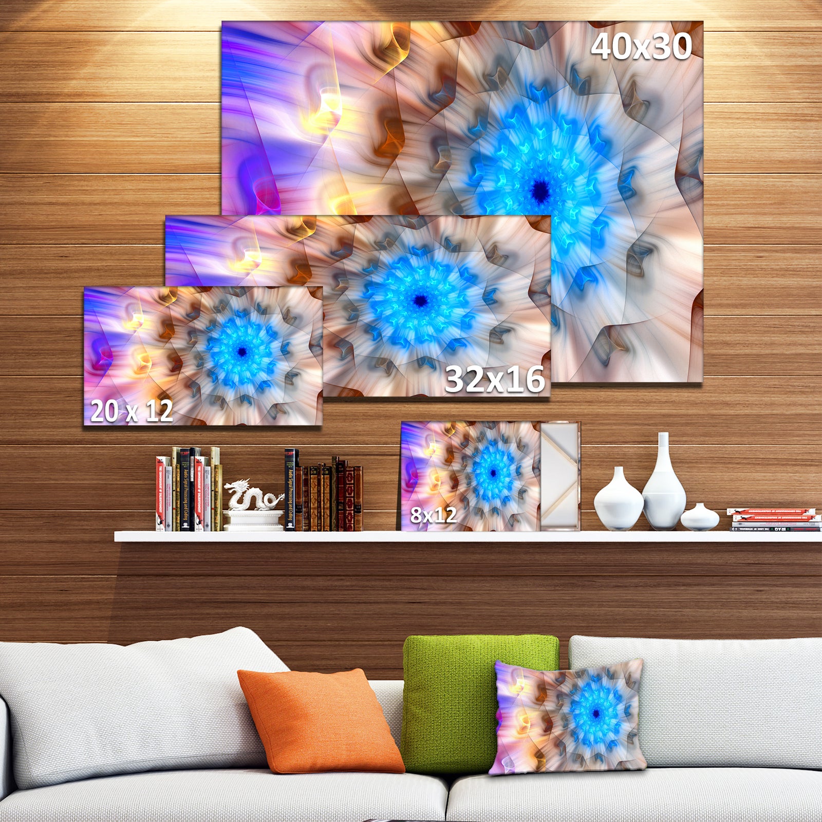 Blue Fractal Petals Dandelion - Floral Canvas Wall Art