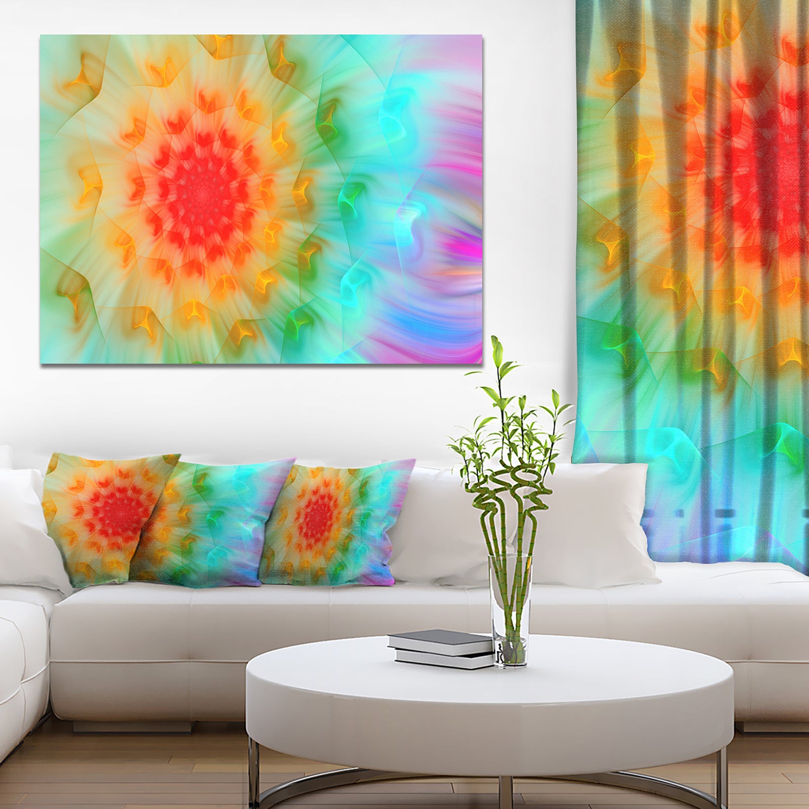 Red Fractal Petals Dandelion - Floral Canvas Wall Art