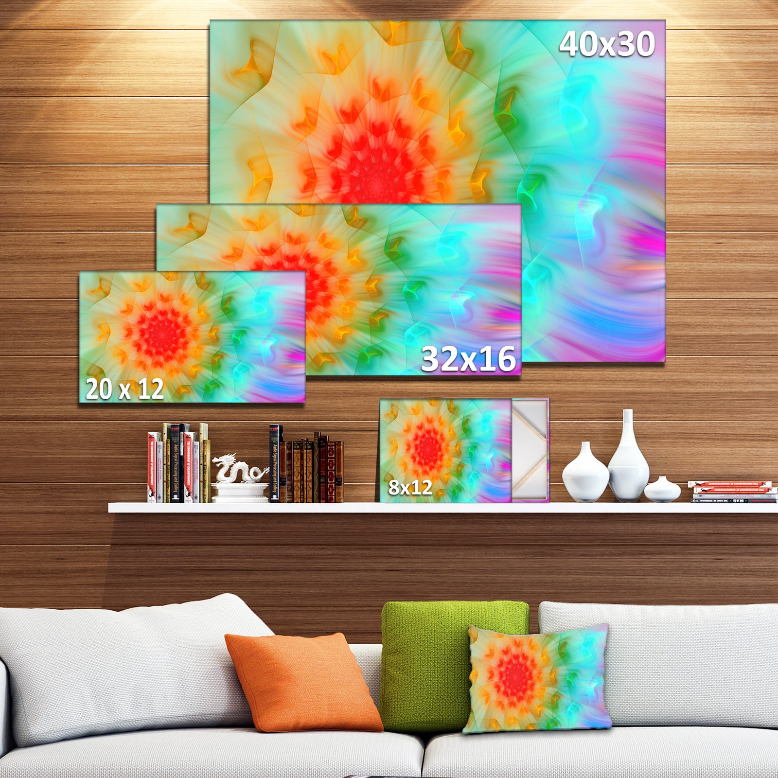 Red Fractal Petals Dandelion - Floral Canvas Wall Art