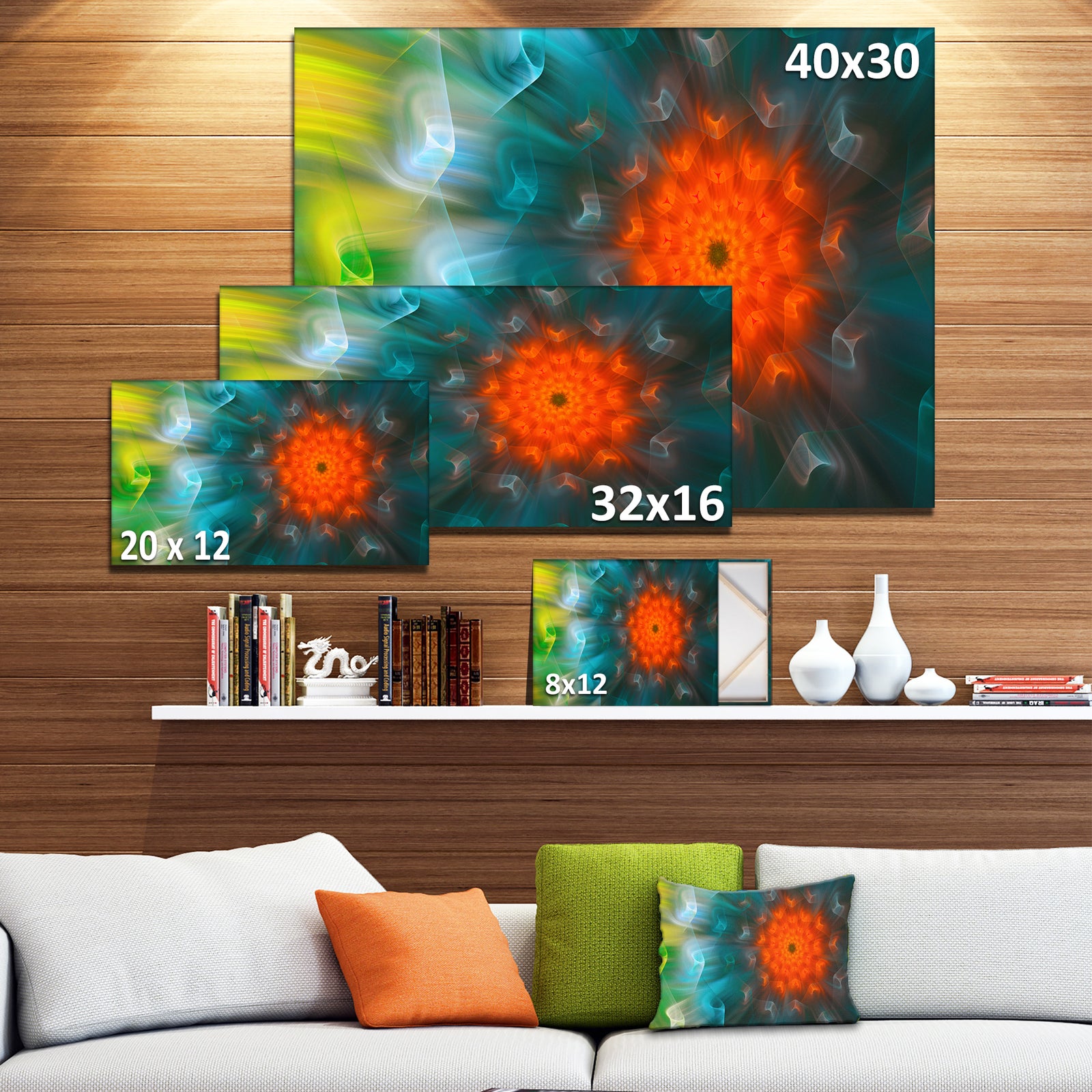 Multi-Color Fractal Petals Dandelion - Floral Canvas Wall Art