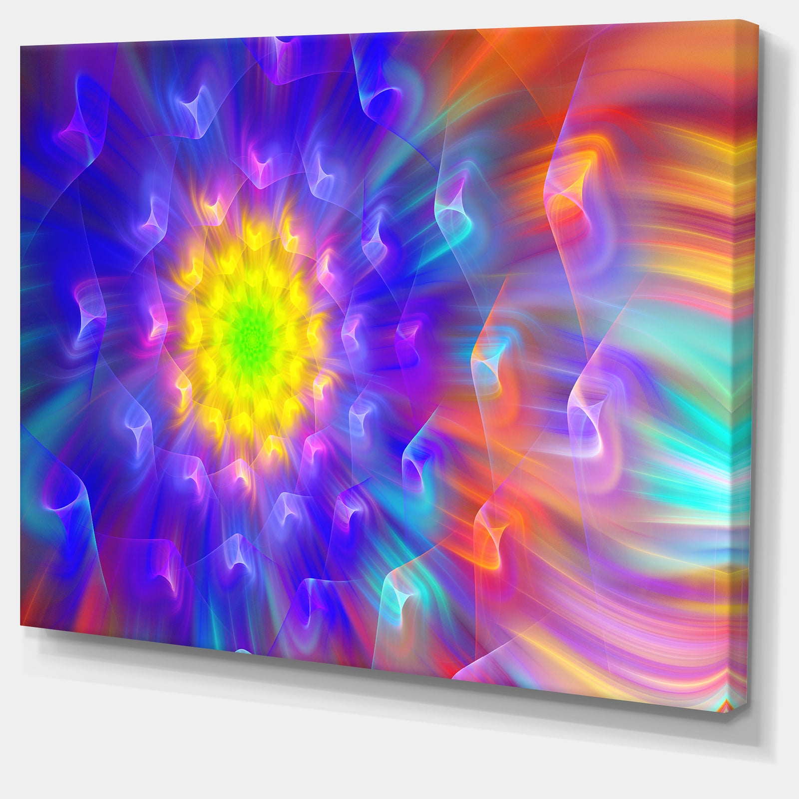 Bright Blue Fractal Petals Dandelion - Floral Canvas Wall Art