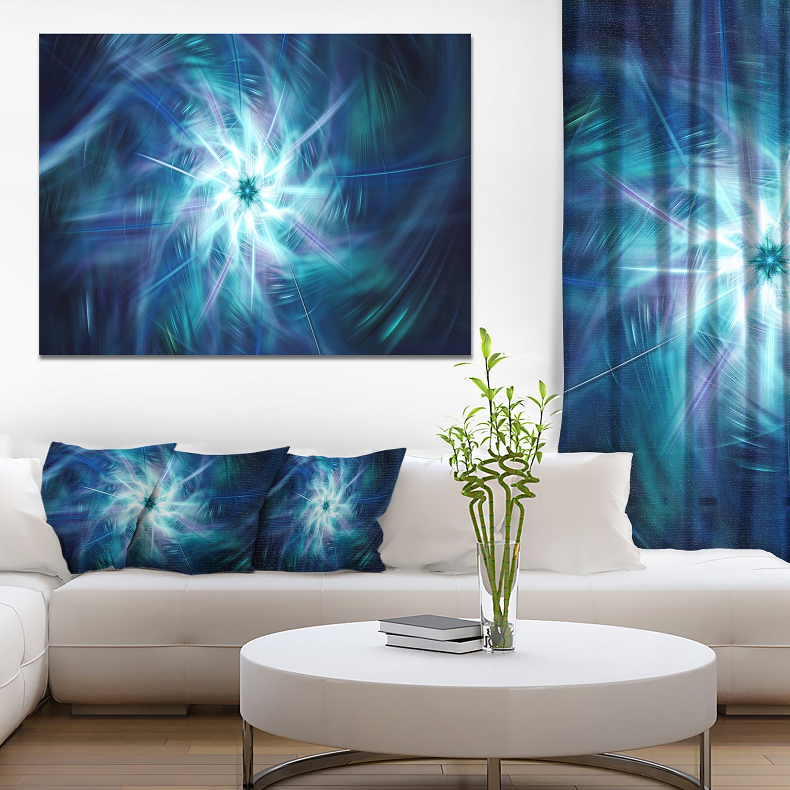 Splaying Bright Blue Fireworks - Floral Wall Art on Canvas