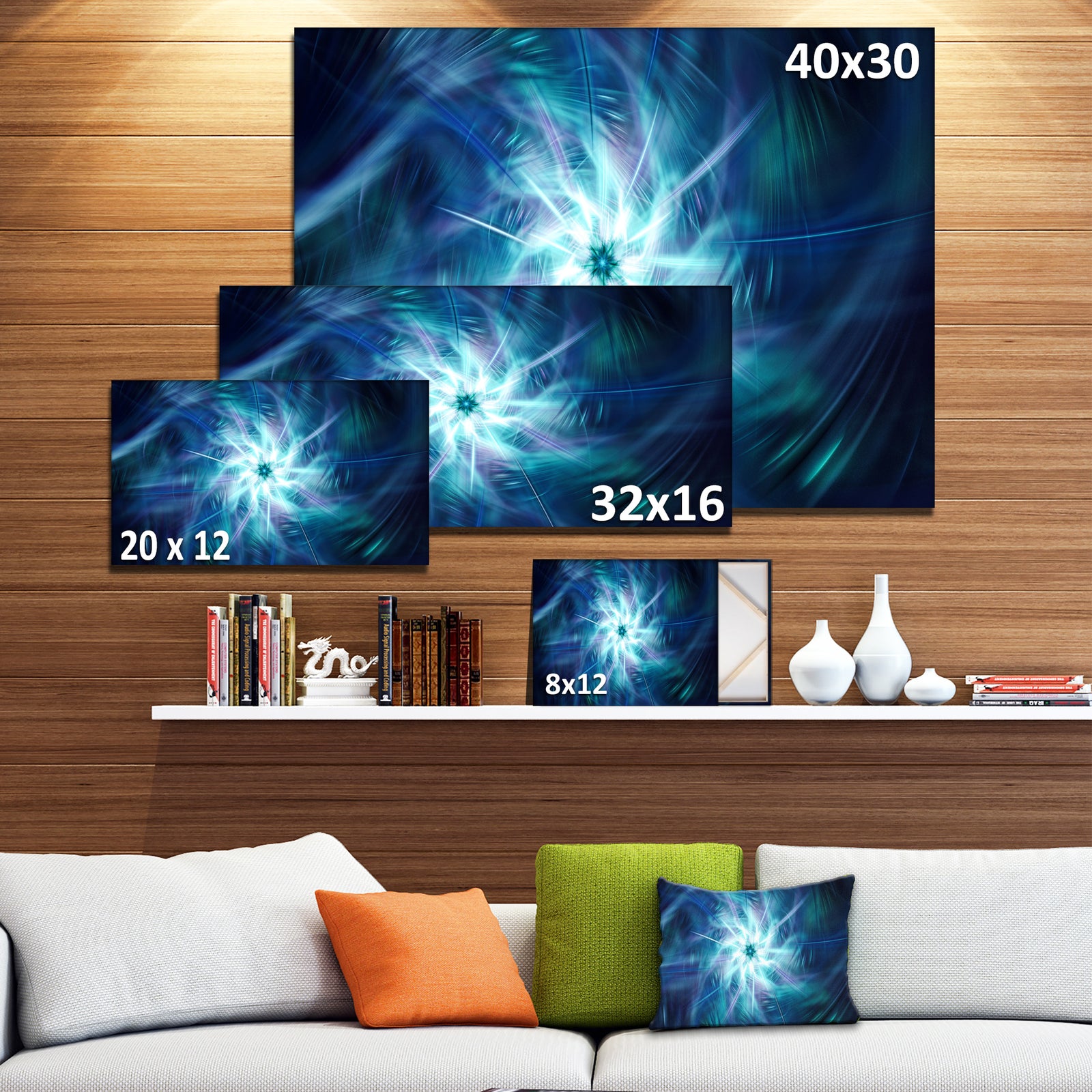 Splaying Bright Blue Fireworks - Floral Wall Art on Canvas
