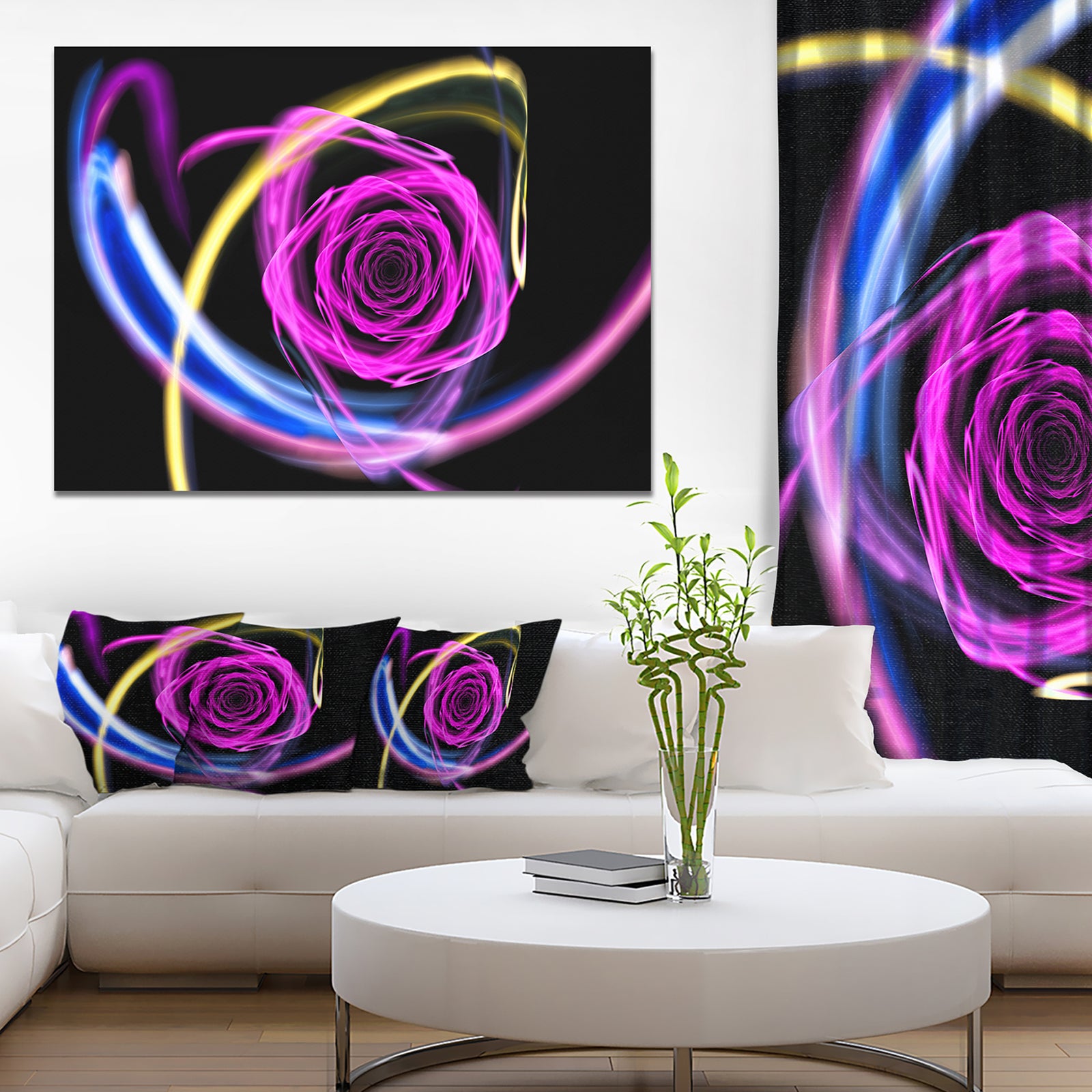 Glowing Purple Neon Rose - Floral Wall Art on Canvas