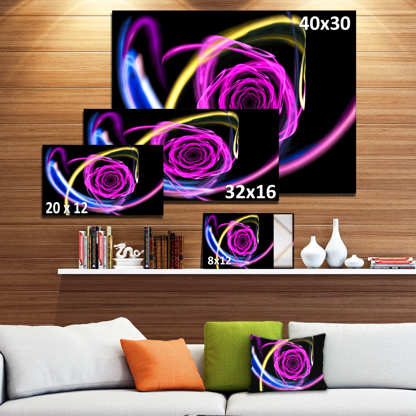 Glowing Purple Neon Rose - Floral Wall Art on Canvas