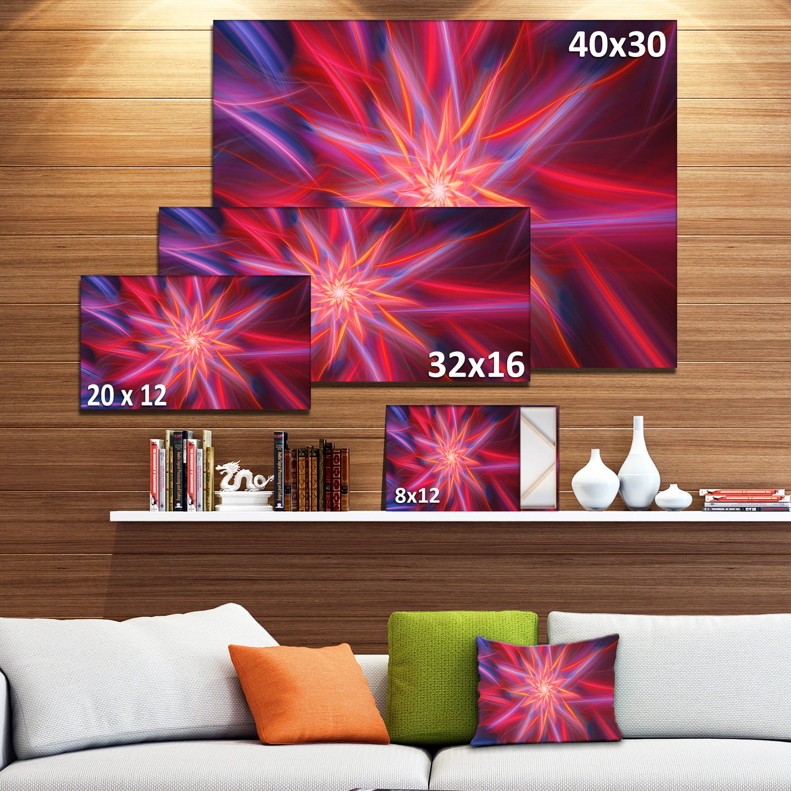 Shining Red Purple Exotic Flower - Floral Wall Art on Canvas