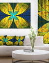 Bright Yellow Blue Fractal Flower - Extra Large Floral Wall Art on Canvas