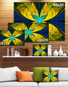 Bright Yellow Blue Fractal Flower - Extra Large Floral Wall Art on Canvas