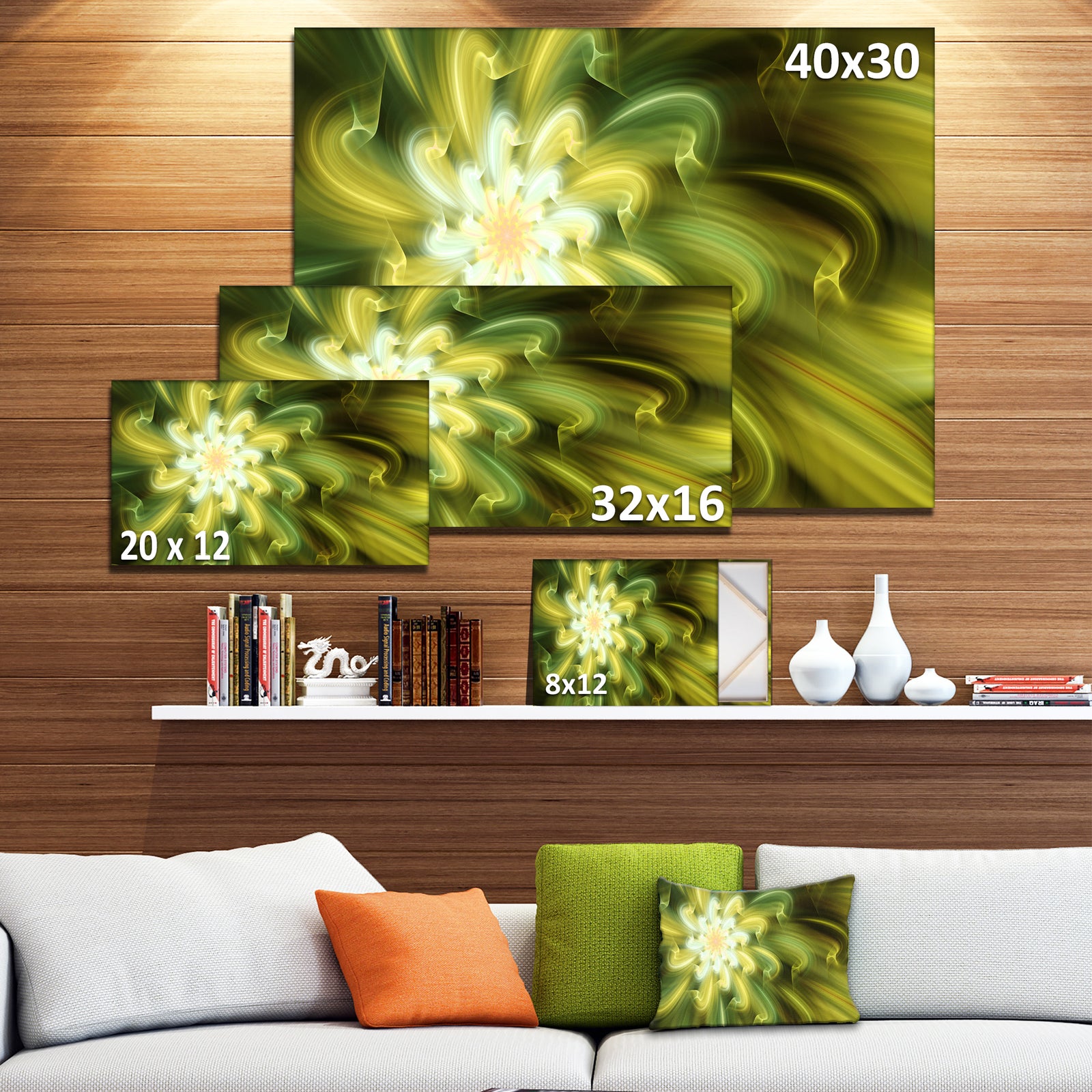 Dance of Yellow Fractal Petals - Extra Large Floral Wall Art on Canvas