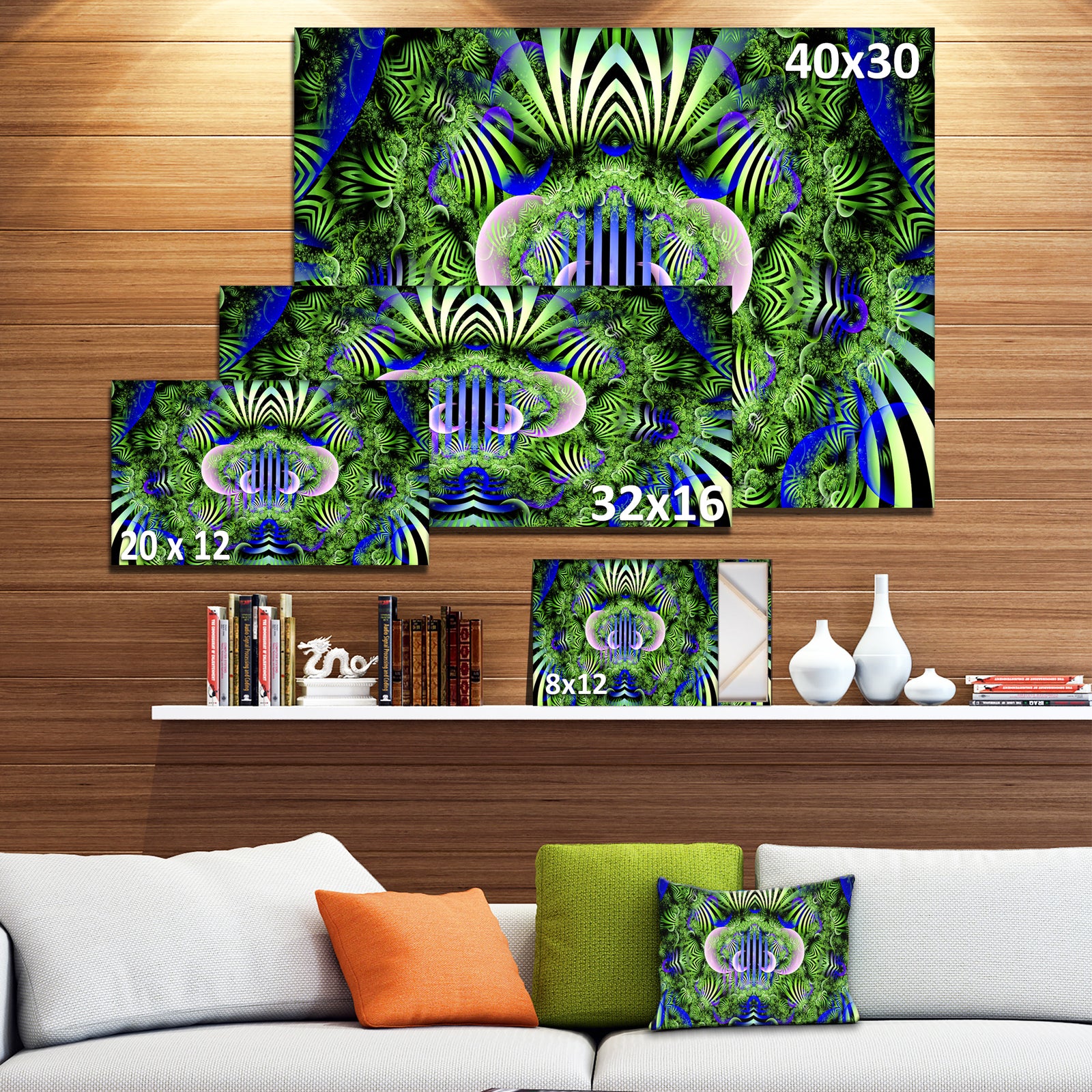 Green Magical Fairy Pattern - Extra Large Floral Wall Art on Canvas
