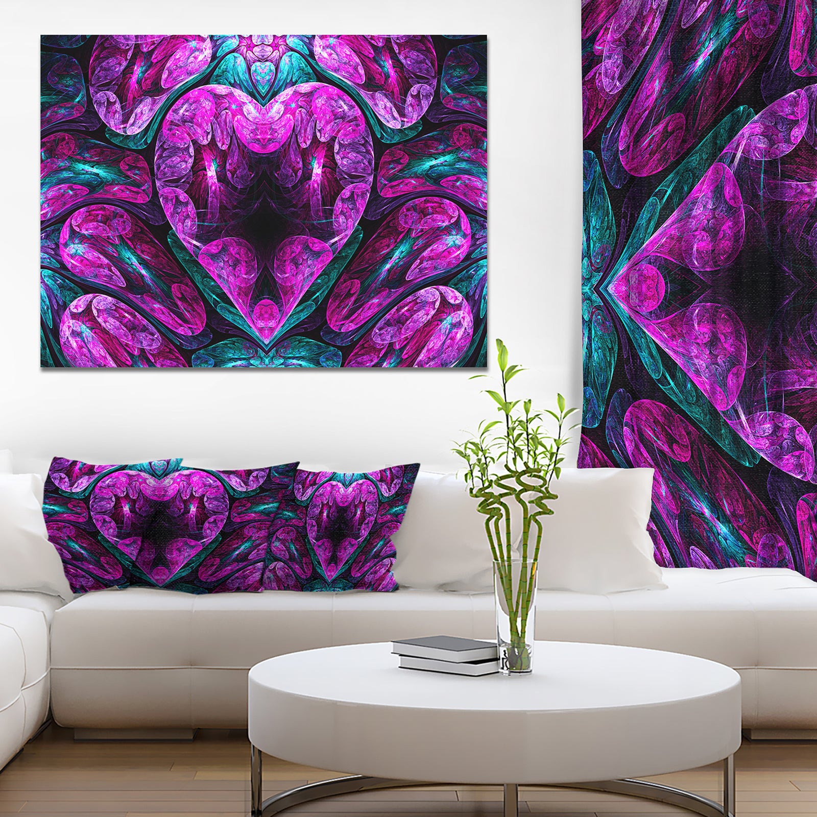 Purple Cold Mystical Heart - Extra Large Floral Wall Art on Canvas