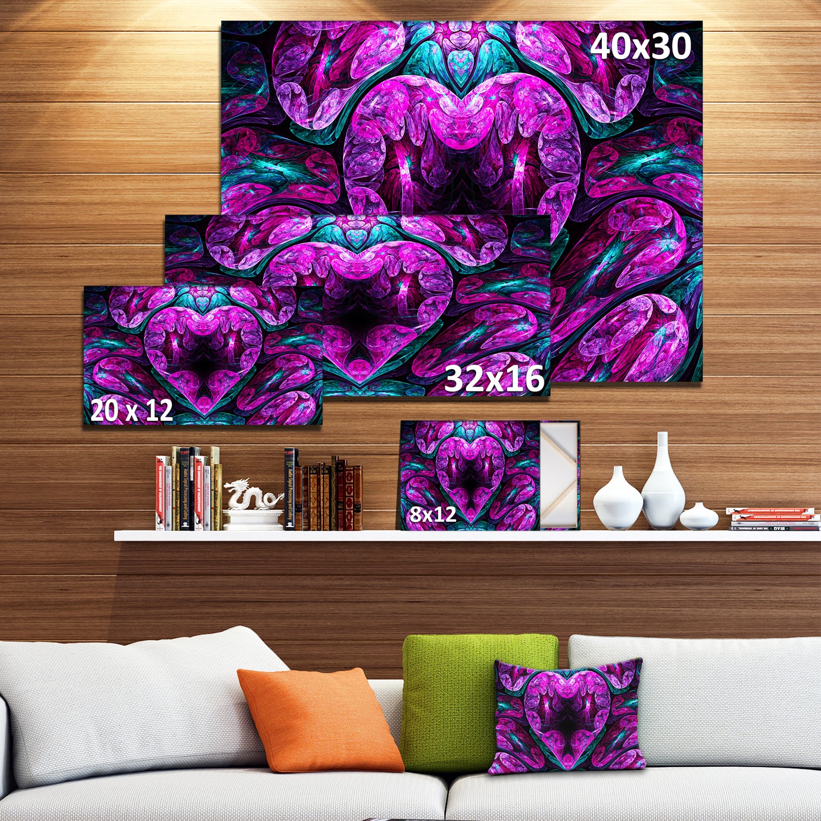 Purple Cold Mystical Heart - Extra Large Floral Wall Art on Canvas