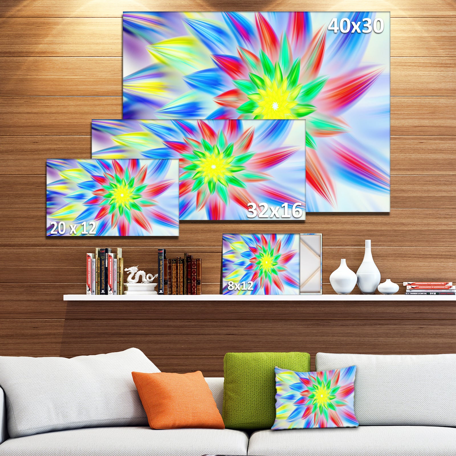 Dance of Multi-Color Petals - Extra Large Floral Wall Art on Canvas