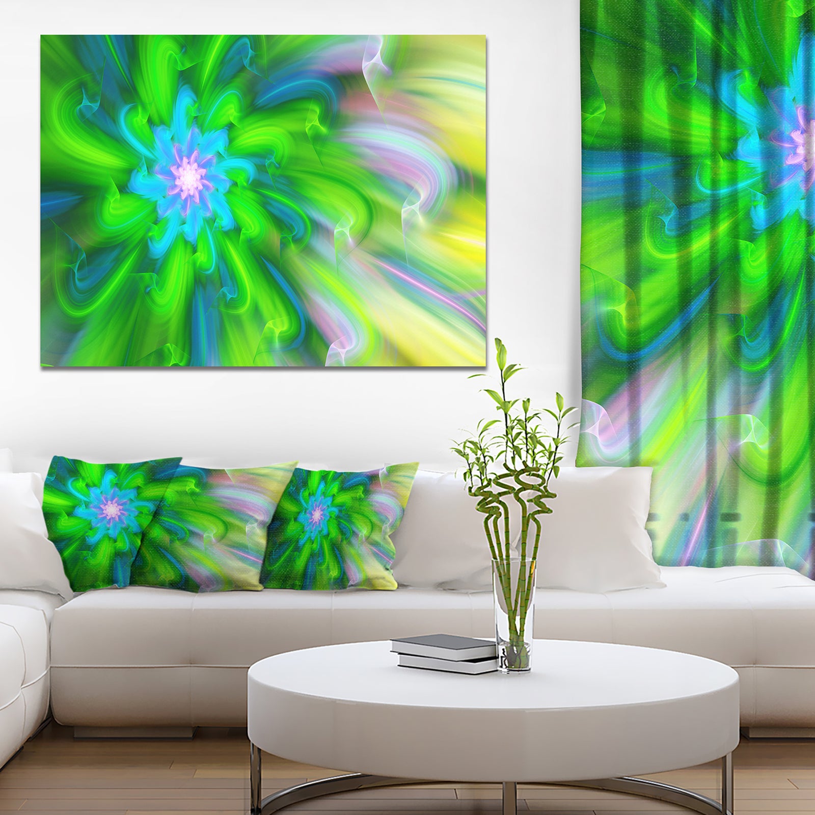 Dance of Green Flower Petals - Extra Large Floral Wall Art on Canvas