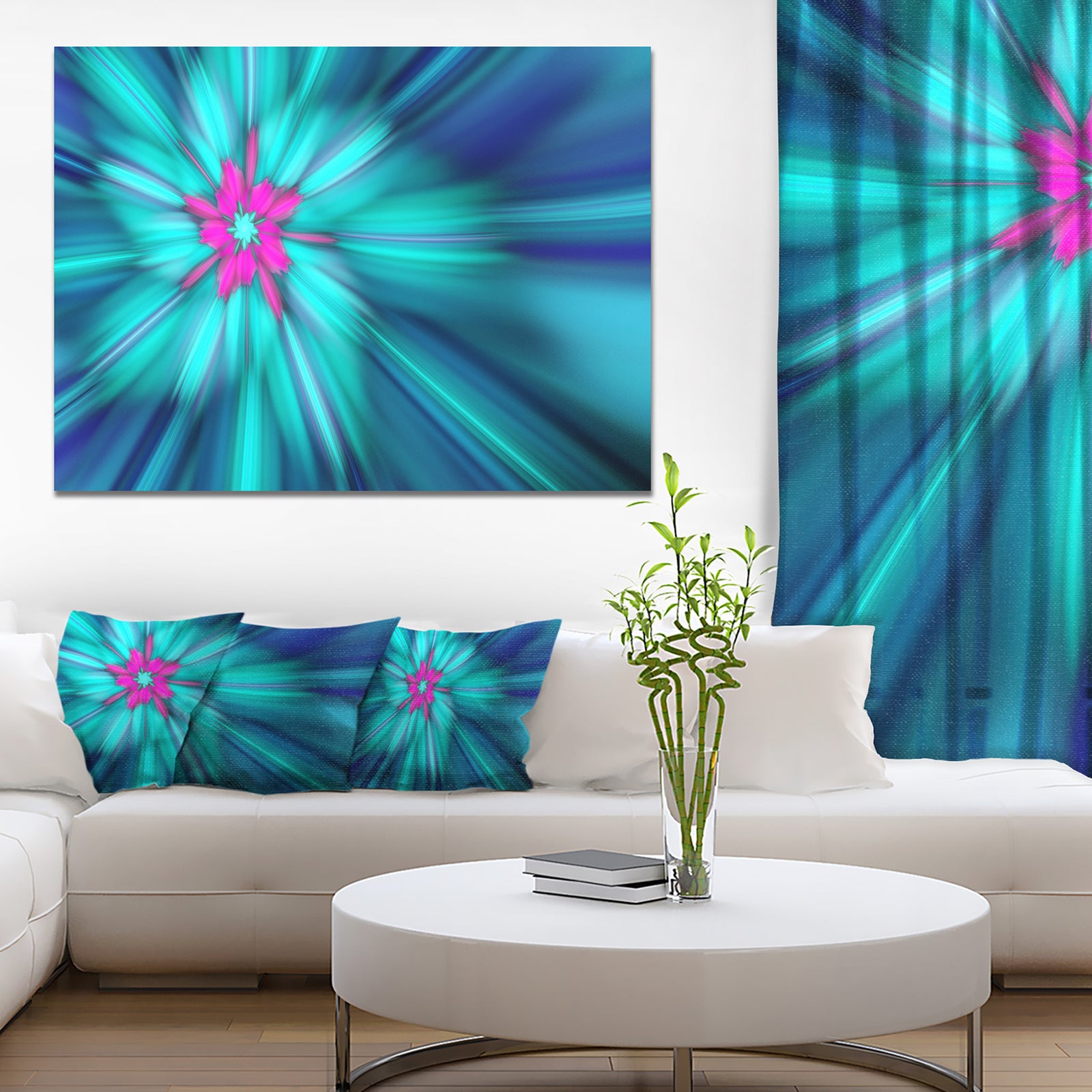 Rotating Blue Fireworks - Extra Large Floral Wall Art on Canvas